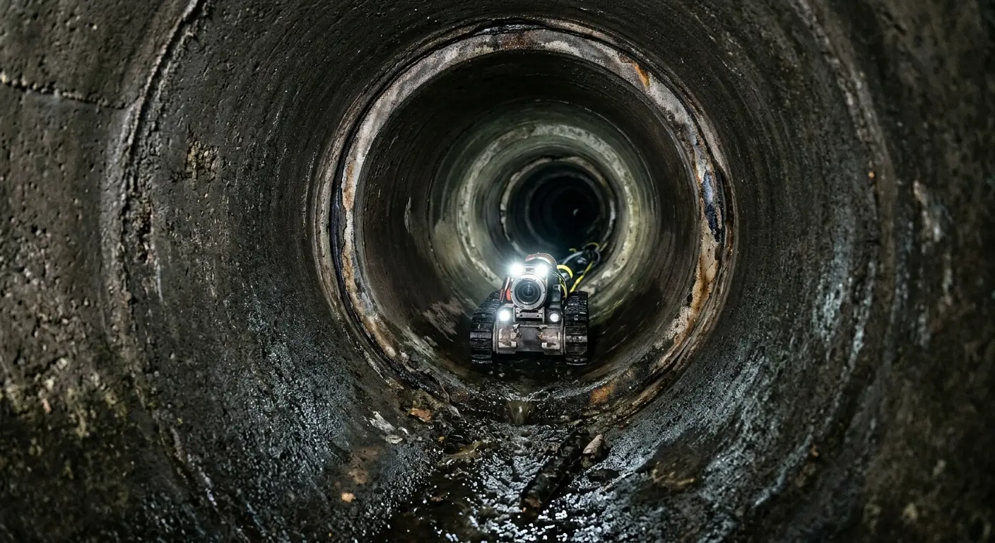 Robotic sewer camera inspecting pipe interior for Sewer Line Cleaning in Zebulon